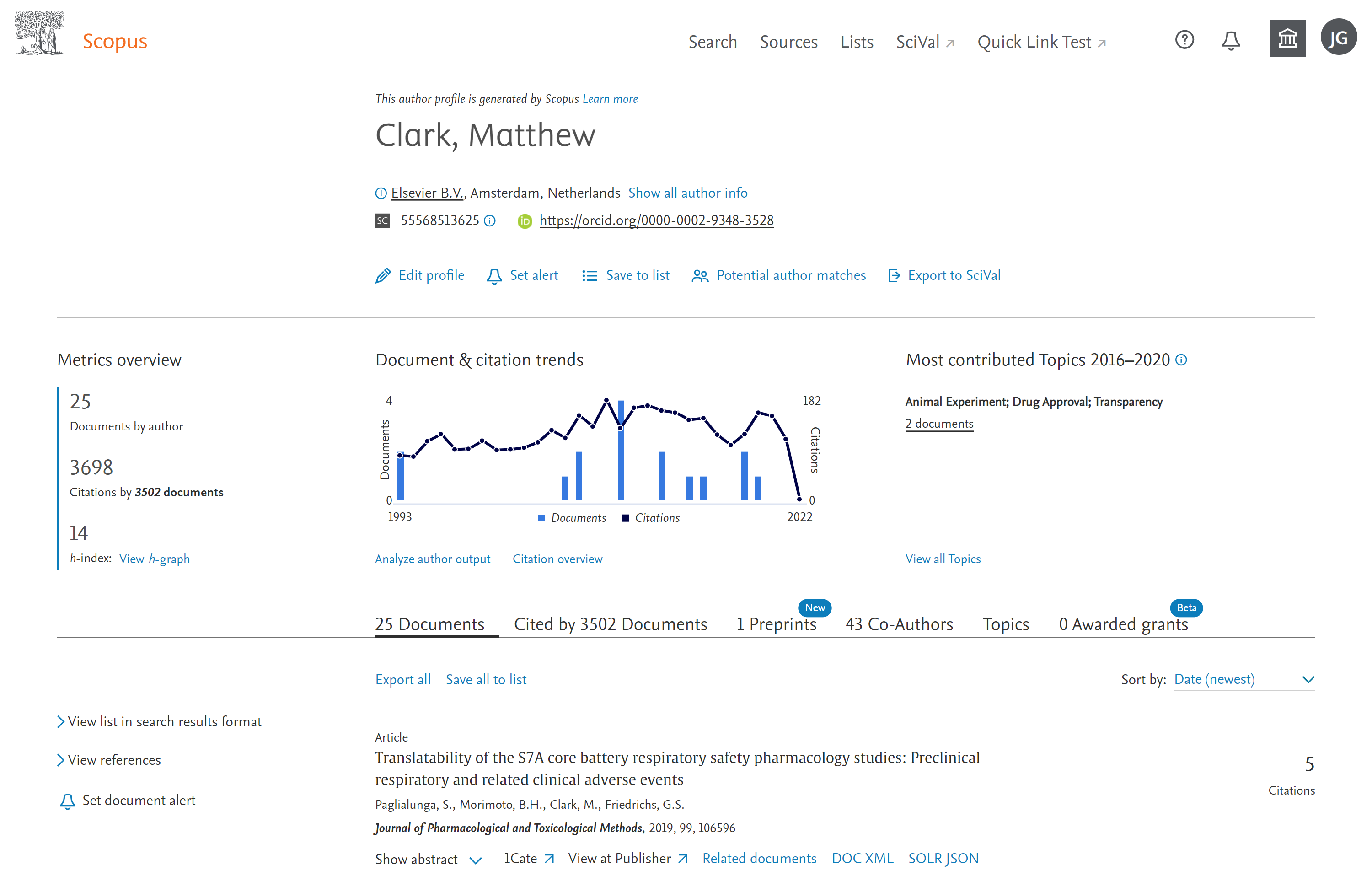 Scopus Author Profile Sample